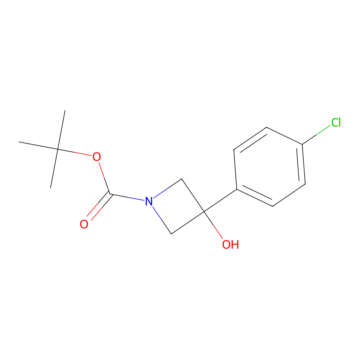 Tert-butyl 3-(4-chlorophenyl)-3-hydroxyazetidine-1-carboxylate molecular structure, CAS 1447464-04-1