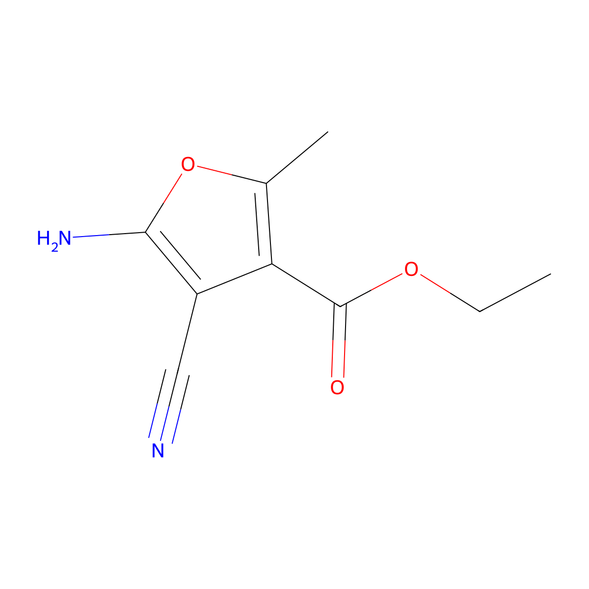 Ethyl 5-amino-4-cyano-2-methylfuran-3-carboxylate molecular structure, CAS 14476-67-6