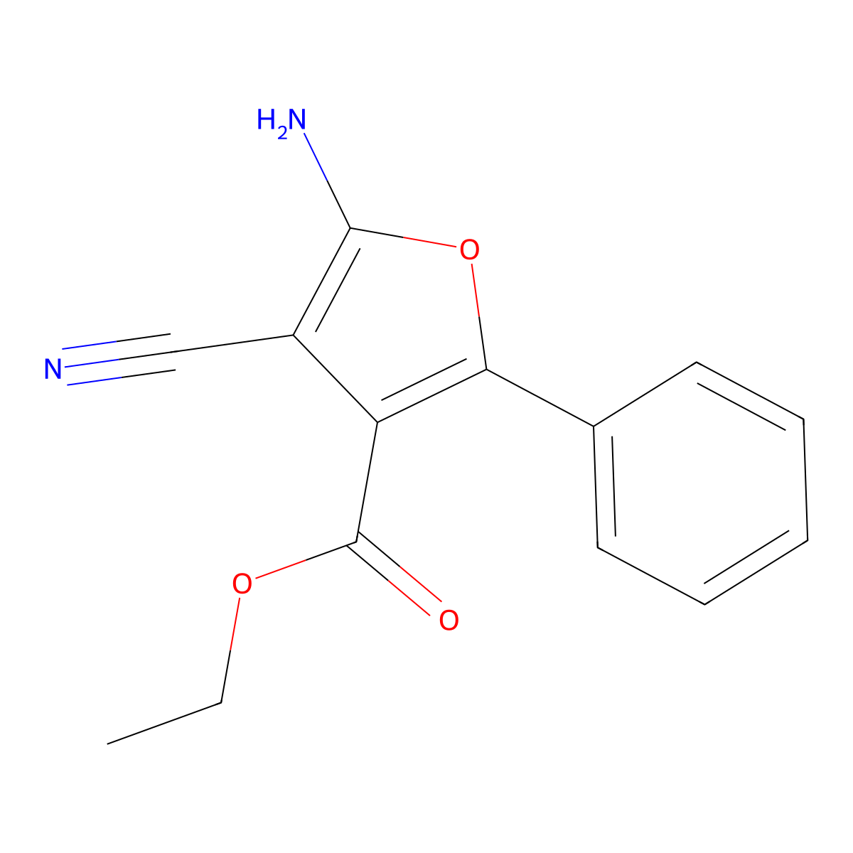 Ethyl 5-amino-4-cyano-2-phenylfuran-3-carboxylate molecular structure, CAS 14476-68-7