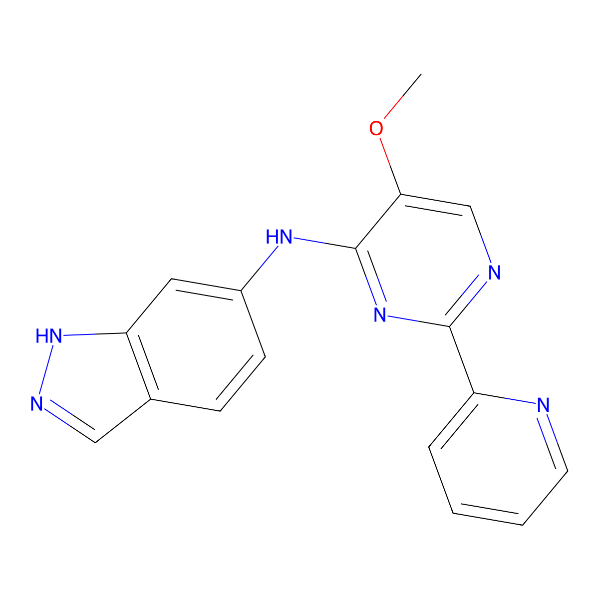 N-(5-Methoxy-2-(pyridin-2-YL)pyrimidin-4-YL)-1H-indazol-6-amine molecular structure, CAS 1447606-32-7