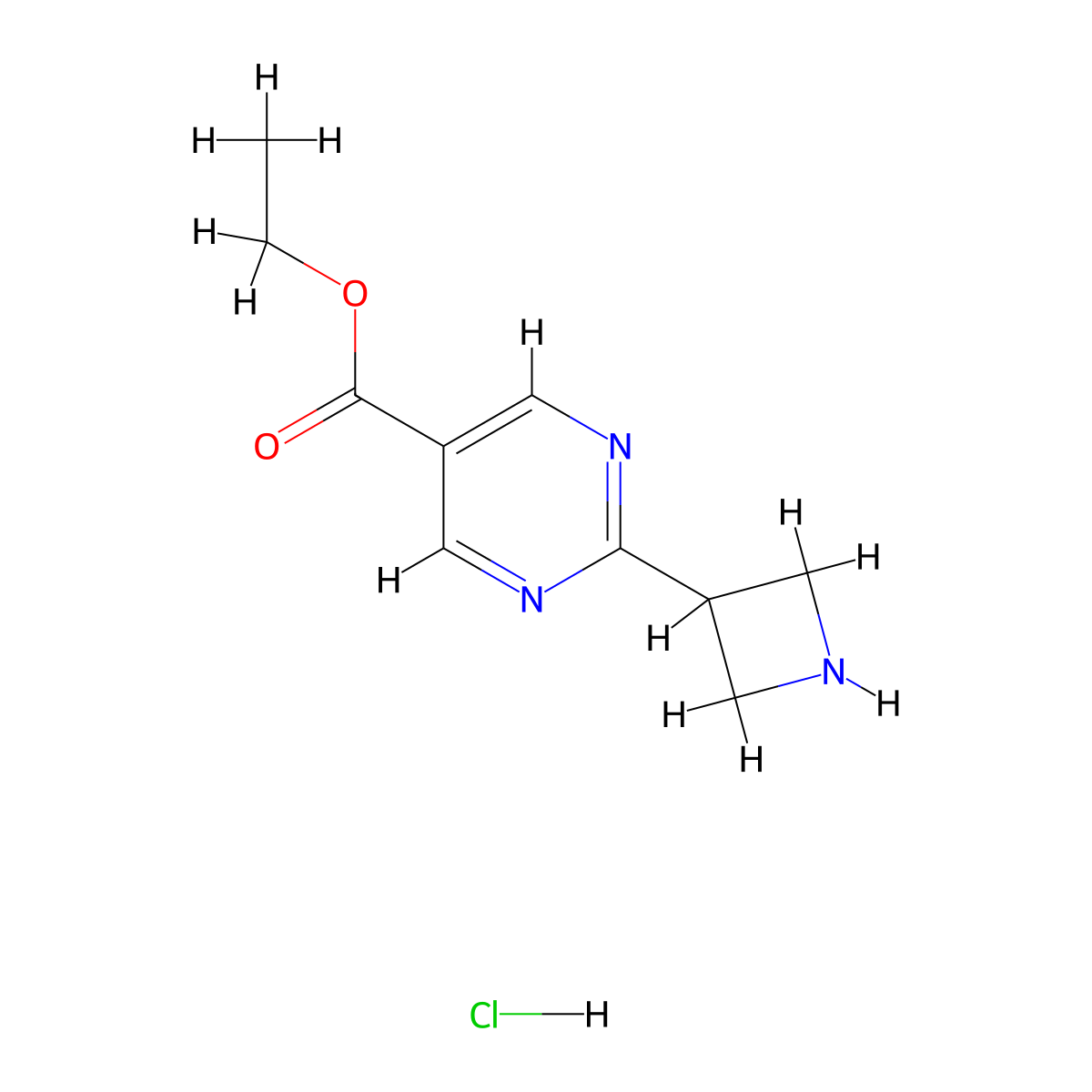 Ethyl 2-(azetidin-3-yl)pyrimidine-5-carboxylate hydrochloride molecular structure, CAS 1447606-45-2