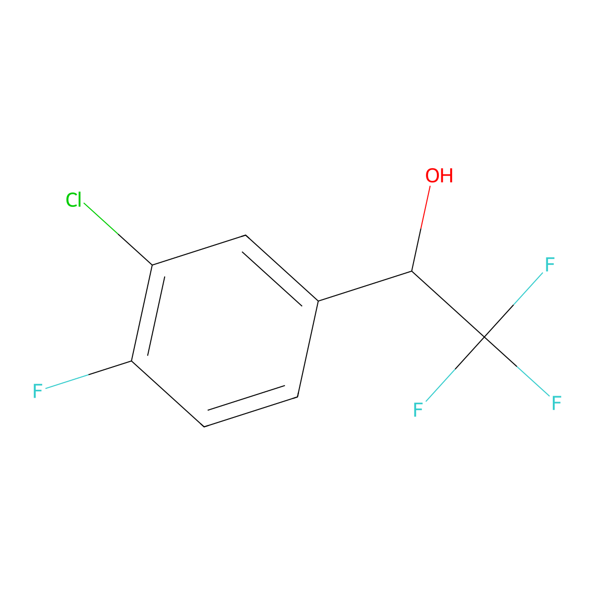 1-(3-Chloro-4-fluorophenyl)-2,2,2-trifluoroethanol molecular structure, CAS 1447606-46-3