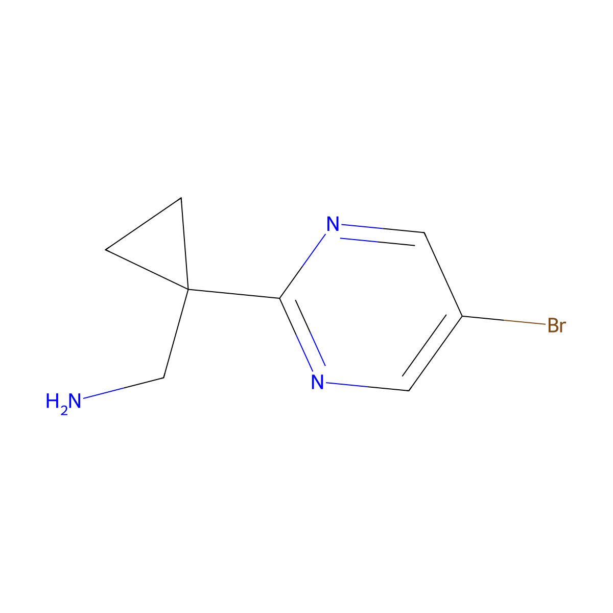 (1-(5-Bromopyrimidin-2-YL)cyclopropyl)methanamine molecular structure, CAS 1447606-95-2