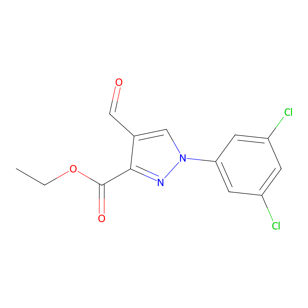Ethyl 1-(3,5-dichlorophenyl)-4-formyl-1H-pyrazole-3-carboxylate molecular structure, CAS 1447607-01-3
