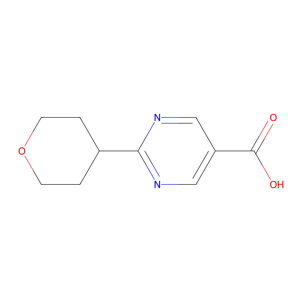 2-(Tetrahydro-2H-pyran-4-YL)pyrimidine-5-carboxylic acid molecular structure, CAS 1447607-07-9