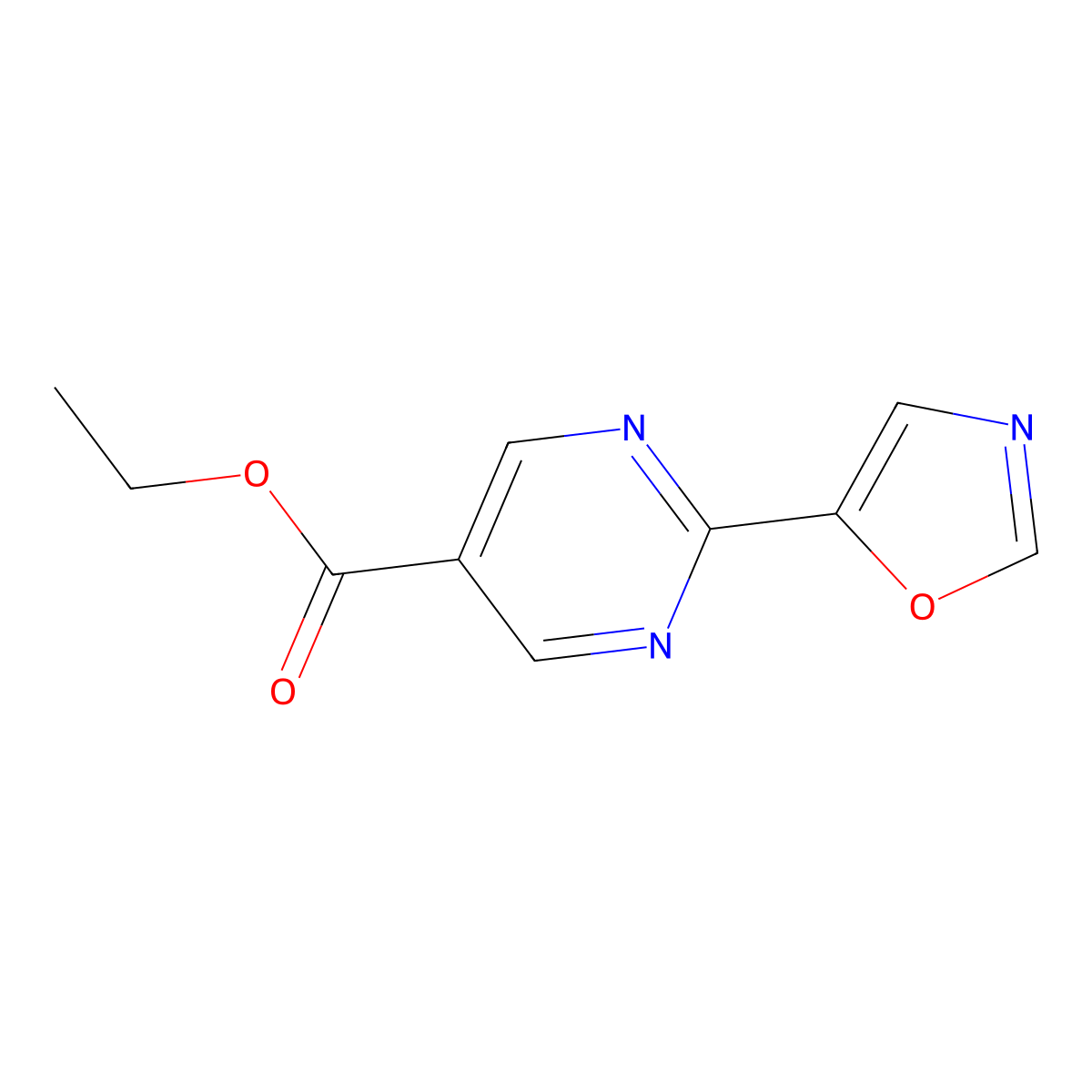 Ethyl 2-(oxazol-5-YL)pyrimidine-5-carboxylate molecular structure, CAS 1447607-22-8