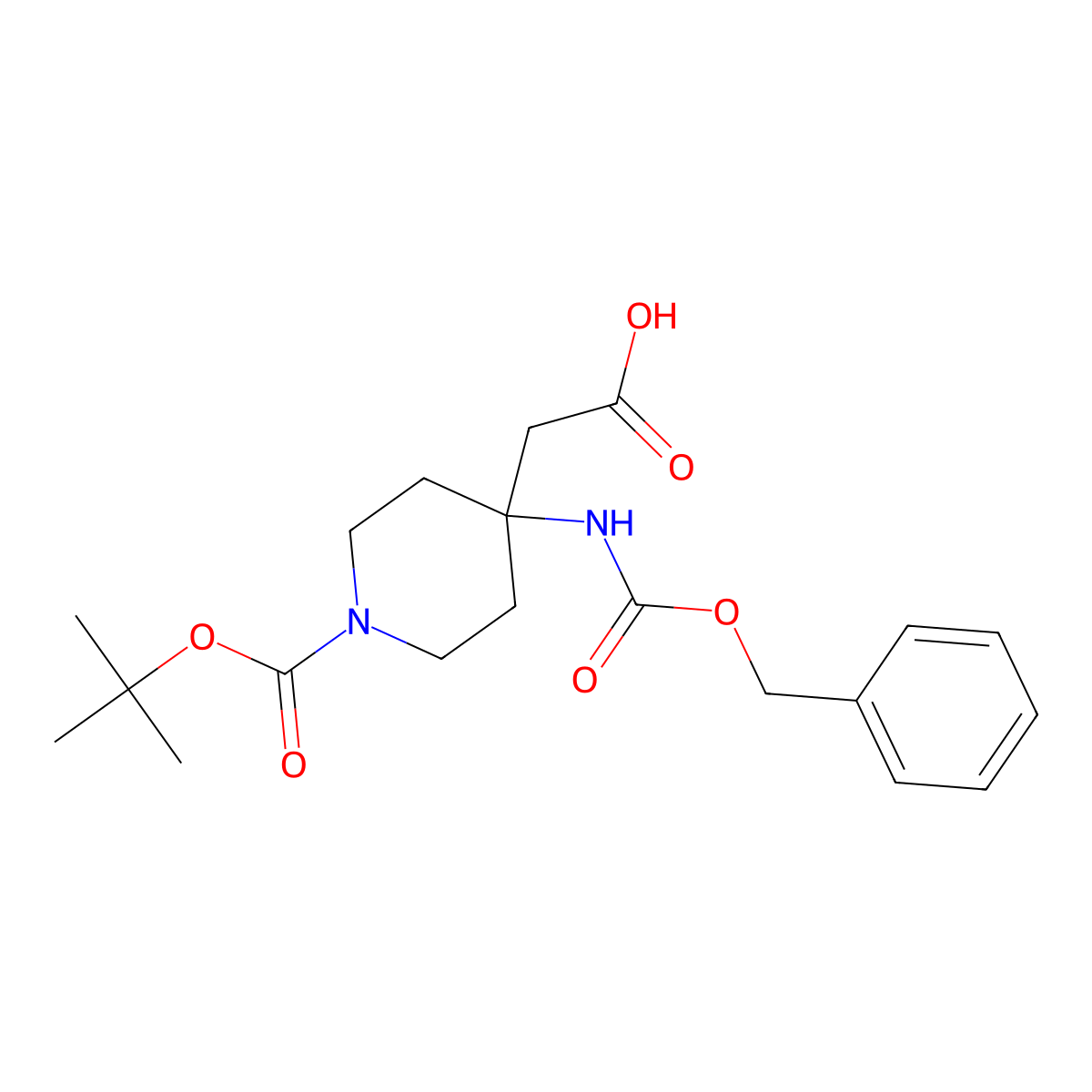 2-(4-(((Benzyloxy)carbonyl)amino)-1-(tert-butoxycarbonyl)piperidin-4-yl)acetic acid molecular structure, CAS 1447607-41-1