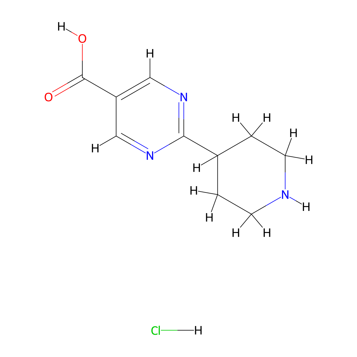 2-(Piperidin-4-yl)pyrimidine-5-carboxylic acid hydrochloride molecular structure, CAS 1447607-42-2
