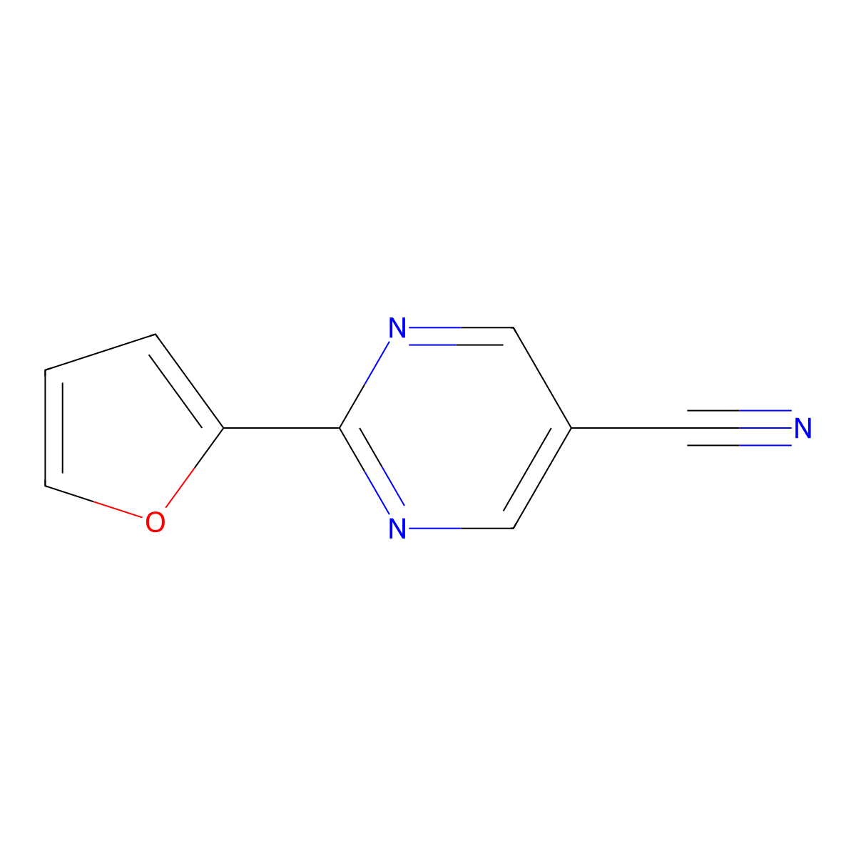 2-(Furan-2-YL)pyrimidine-5-carbonitrile molecular structure, CAS 1447607-93-3