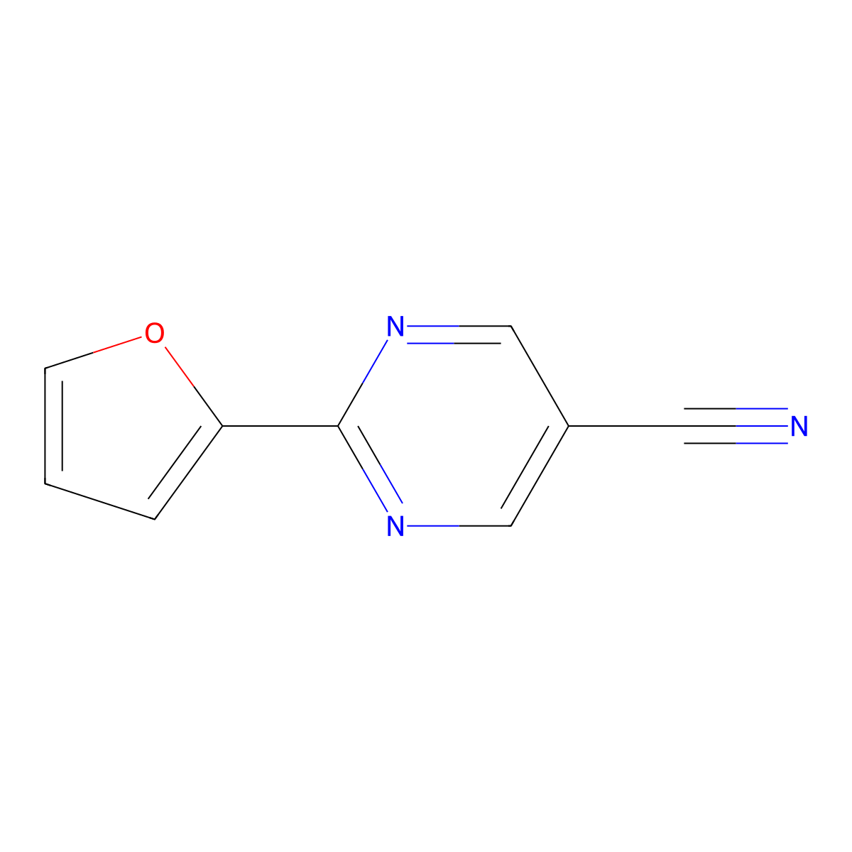 2-(Furan-2-YL)pyrimidine-5-carbonitrile molecular structure, CAS 1447607-93-3