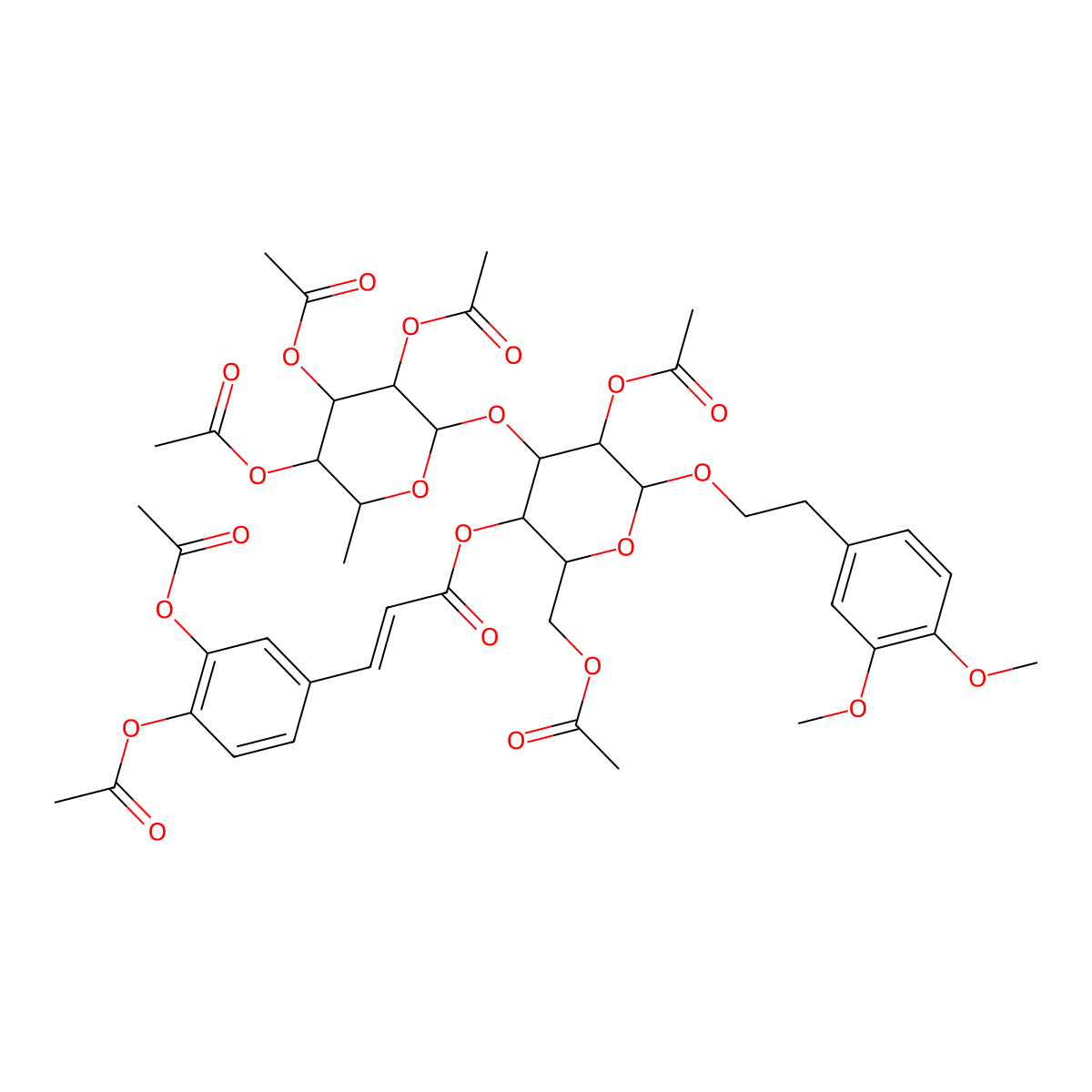 [5-Acetyloxy-2-(acetyloxymethyl)-6-[2-(3,4-dimethoxyphenyl)ethoxy]-4-(3,4,5-triacetyloxy-6-methyloxan-2-yl)oxyoxan-3-yl] 3-(3,4-diacetyloxyphenyl)prop-2-enoate molecular structure, CAS 144765-80-0