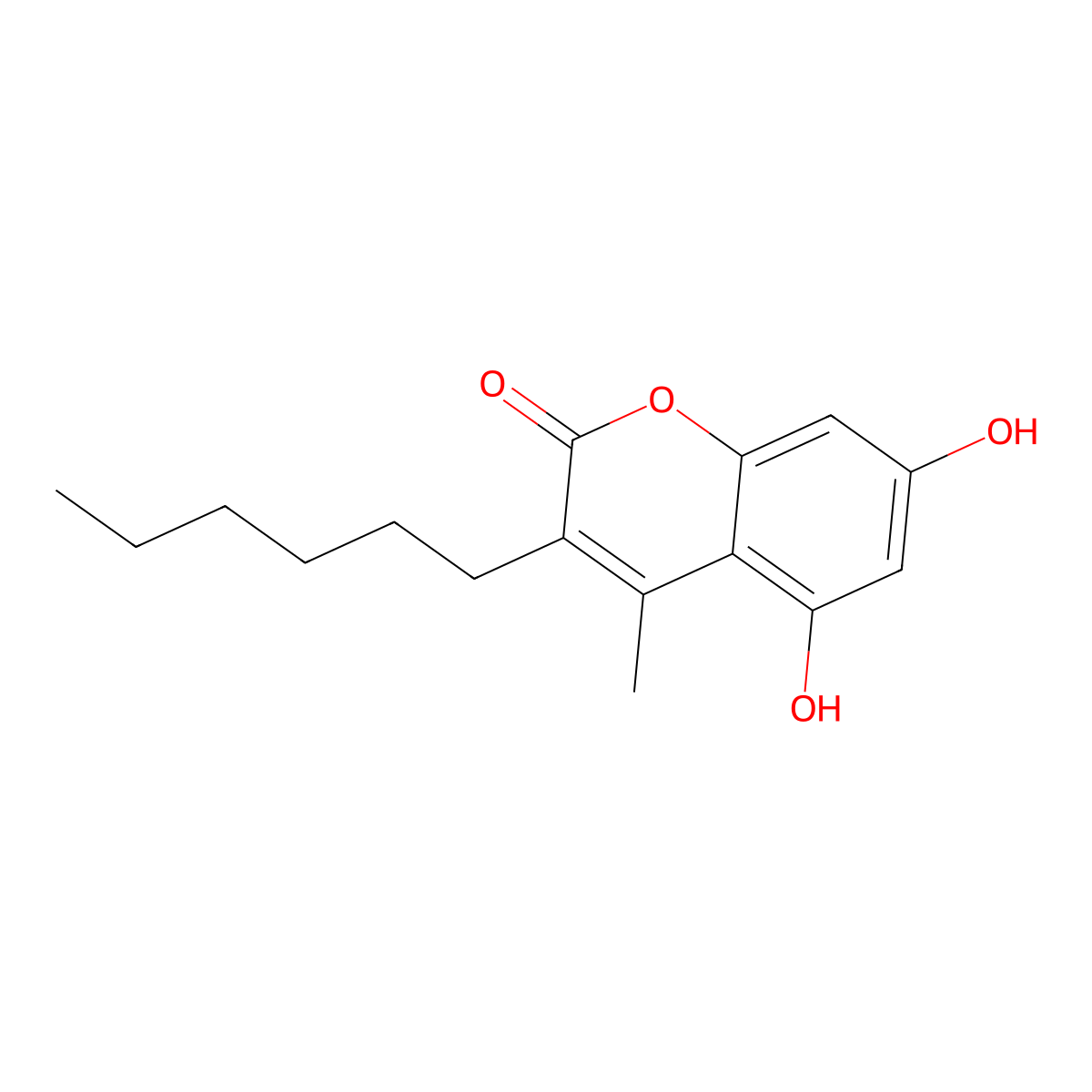 3-hexyl-5,7-dihydroxy-4-methyl-2H-chromen-2-one molecular structure, CAS 144765-96-8