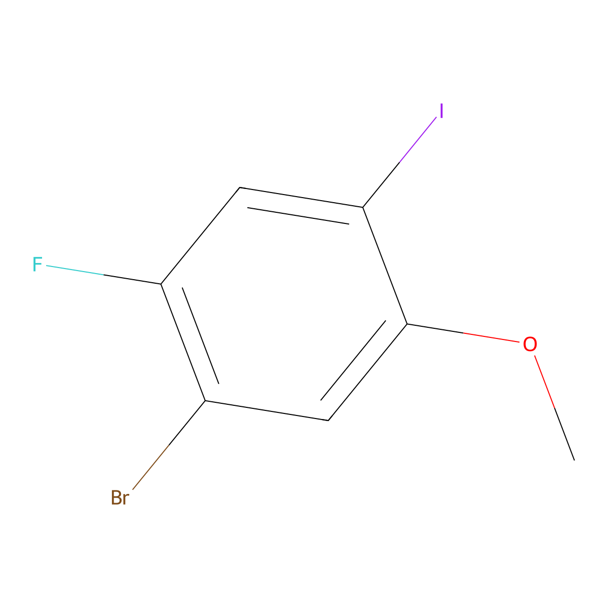 1-Bromo-2-fluoro-4-iodo-5-methoxybenzene molecular structure, CAS 1447671-70-6