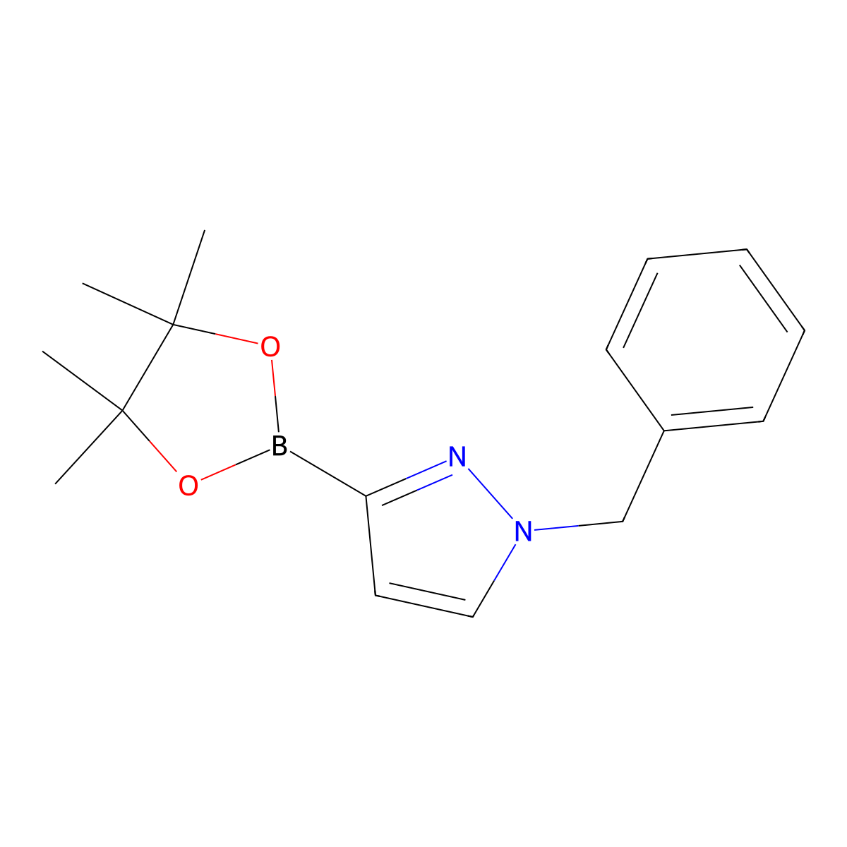 1-benzyl-3-(tetramethyl-1,3,2-dioxaborolan-2-yl)-1H-pyrazole molecular structure, CAS 1447764-19-3