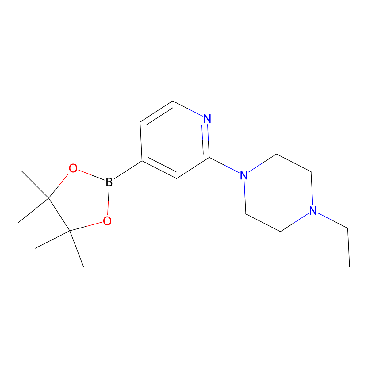 1-Ethyl-4-(4-(4,4,5,5-tetramethyl-1,3,2-dioxaborolan-2-yl)pyridin-2-yl)piperazine molecular structure, CAS 1447764-67-1
