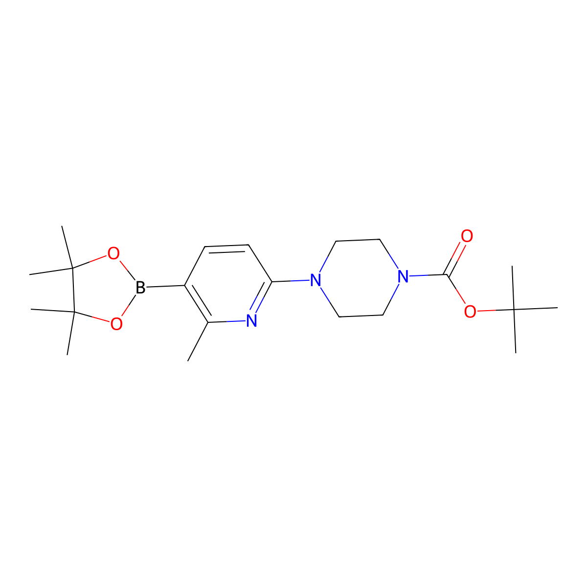 tert-Butyl 4-(6-methyl-5-(4,4,5,5-tetramethyl-1,3,2-dioxaborolan-2-yl)pyridin-2-yl)piperazine-1-carboxylate molecular structure, CAS 1447764-87-5