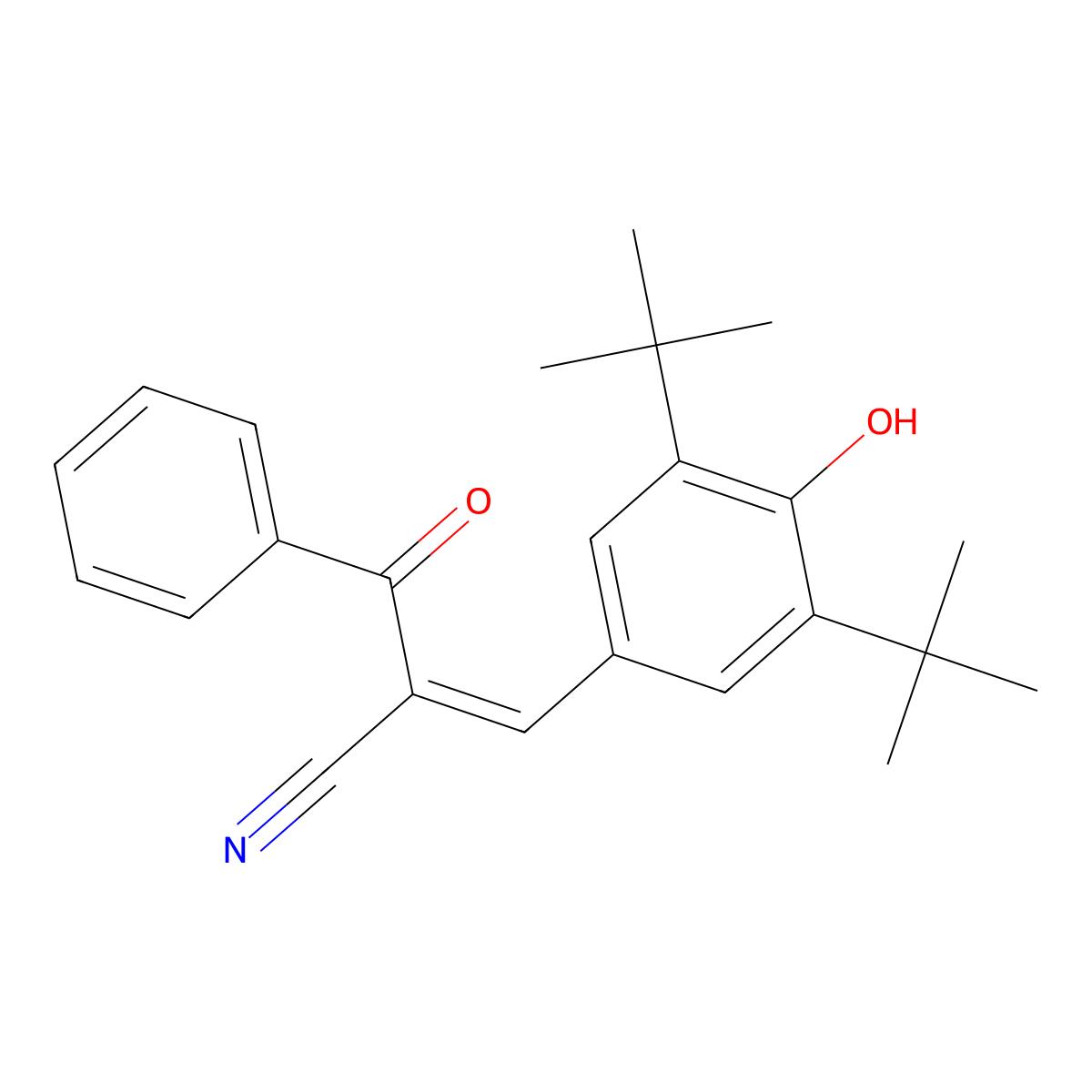 (2E)-2-[(E)-benzoyl]-3-(3,5-di-tert-butyl-4-hydroxyphenyl)prop-2-enenitrile molecular structure, CAS 144782-39-8