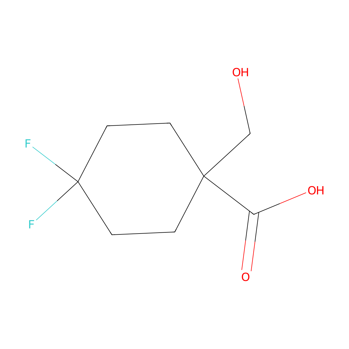 4,4-Difluoro-1-(hydroxymethyl)cyclohexane-1-carboxylic acid molecular structure, CAS 1447942-23-5