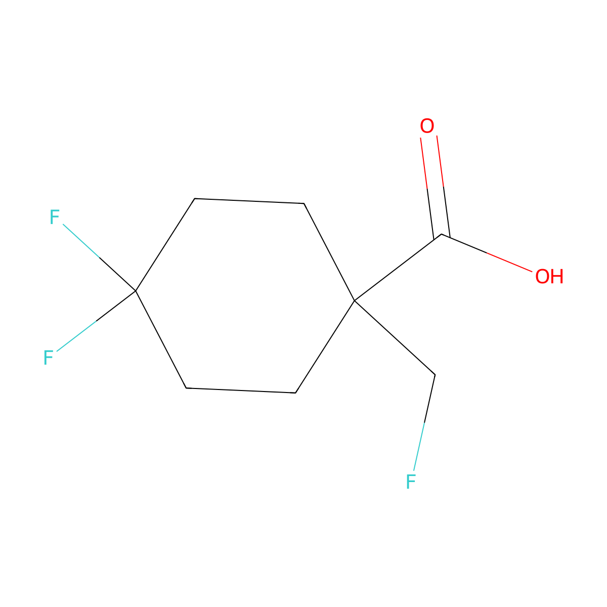 4,4-Difluoro-1-(fluoromethyl)cyclohexane-1-carboxylic acid molecular structure, CAS 1447942-24-6