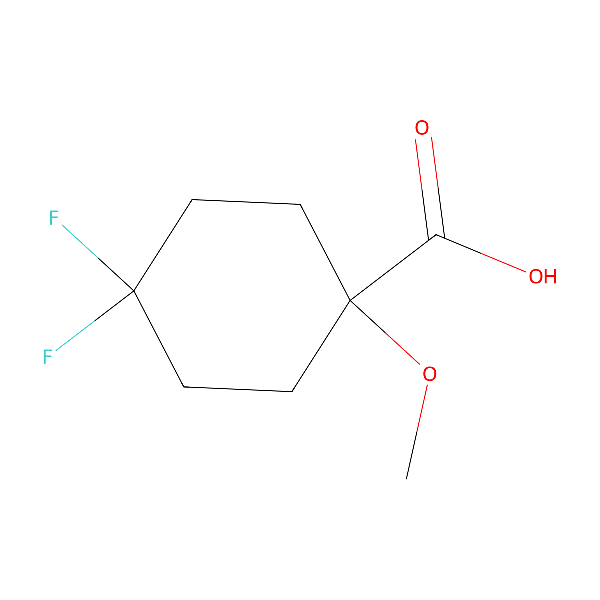 4,4-Difluoro-1-methoxycyclohexane-1-carboxylic acid molecular structure, CAS 1447942-28-0