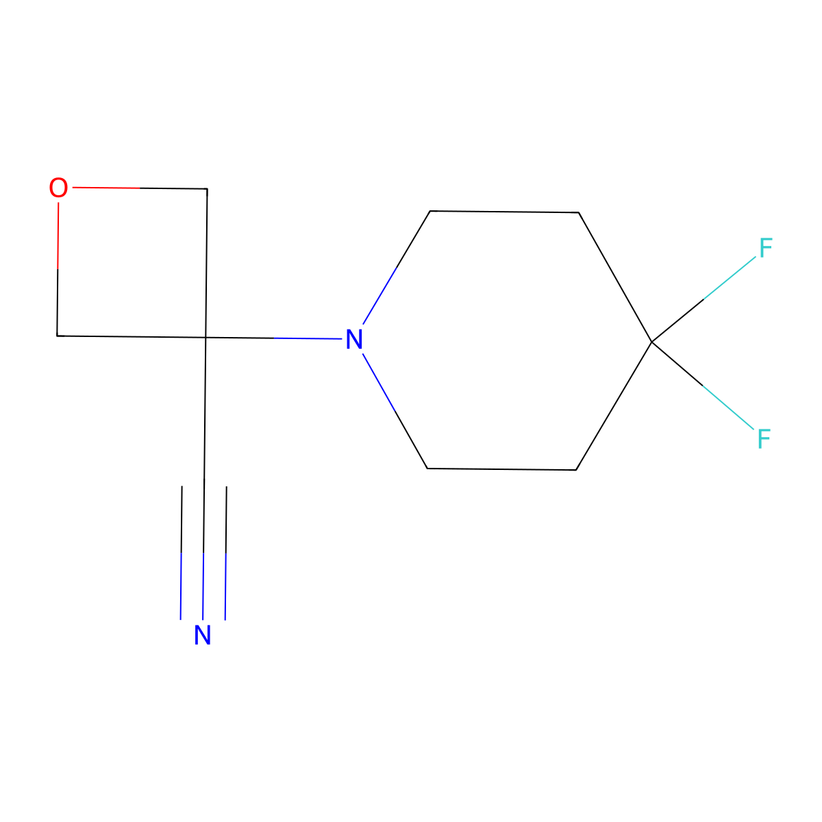 3-(4,4-Difluoropiperidin-1-yl)oxetane-3-carbonitrile molecular structure, CAS 1447942-49-5