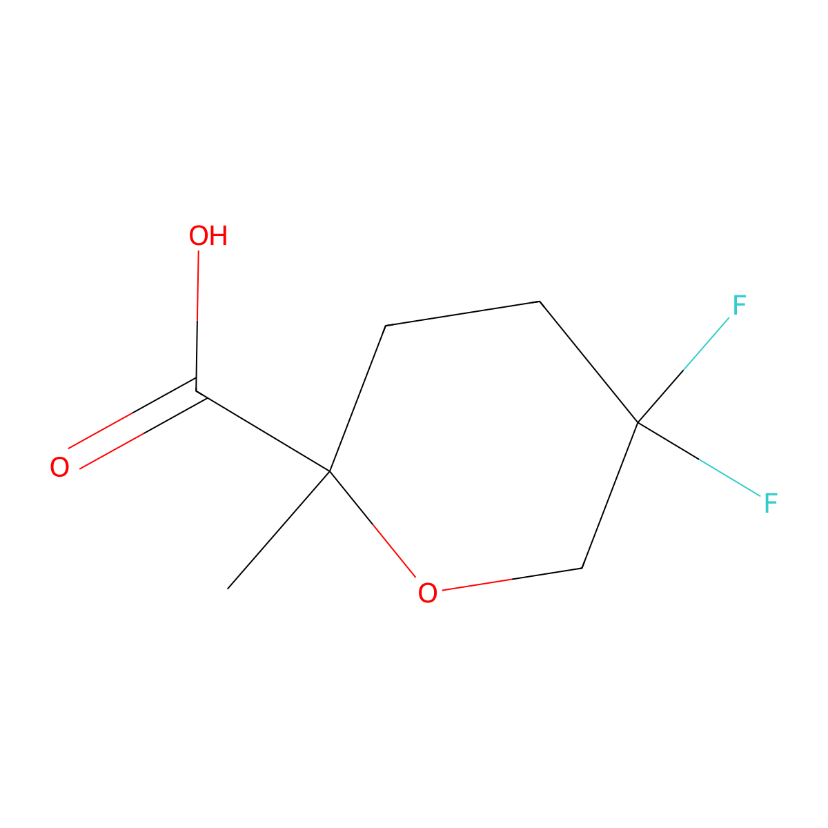 5,5-difluoro-2-methyltetrahydro-2H-pyran-2-carboxylic acid molecular structure, CAS 1447942-76-8