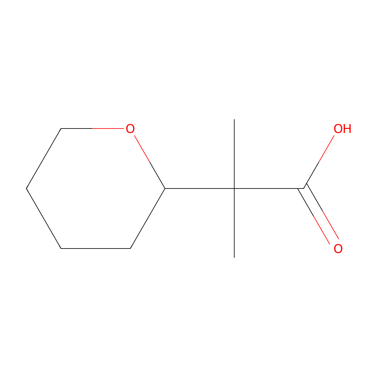 2-Methyl-2-(oxan-2-yl)propanoic acid molecular structure, CAS 1447943-52-3