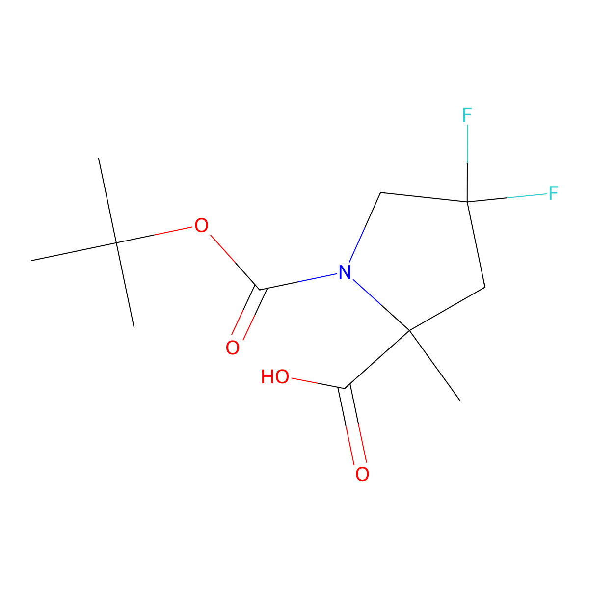 1-((Tert-butoxy)carbonyl)-4,4-difluoro-2-methylpyrrolidine-2-carboxylic acid molecular structure, CAS 1447943-90-9