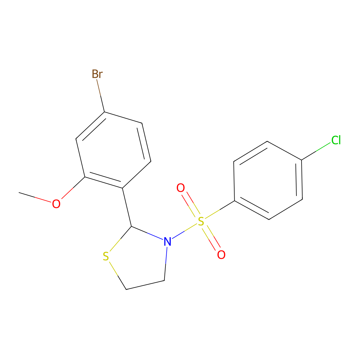 2-(4-Bromo-2-methoxyphenyl)-3-(4-chlorobenzenesulfonyl)-1,3-thiazolidine molecular structure, CAS 1447968-71-9