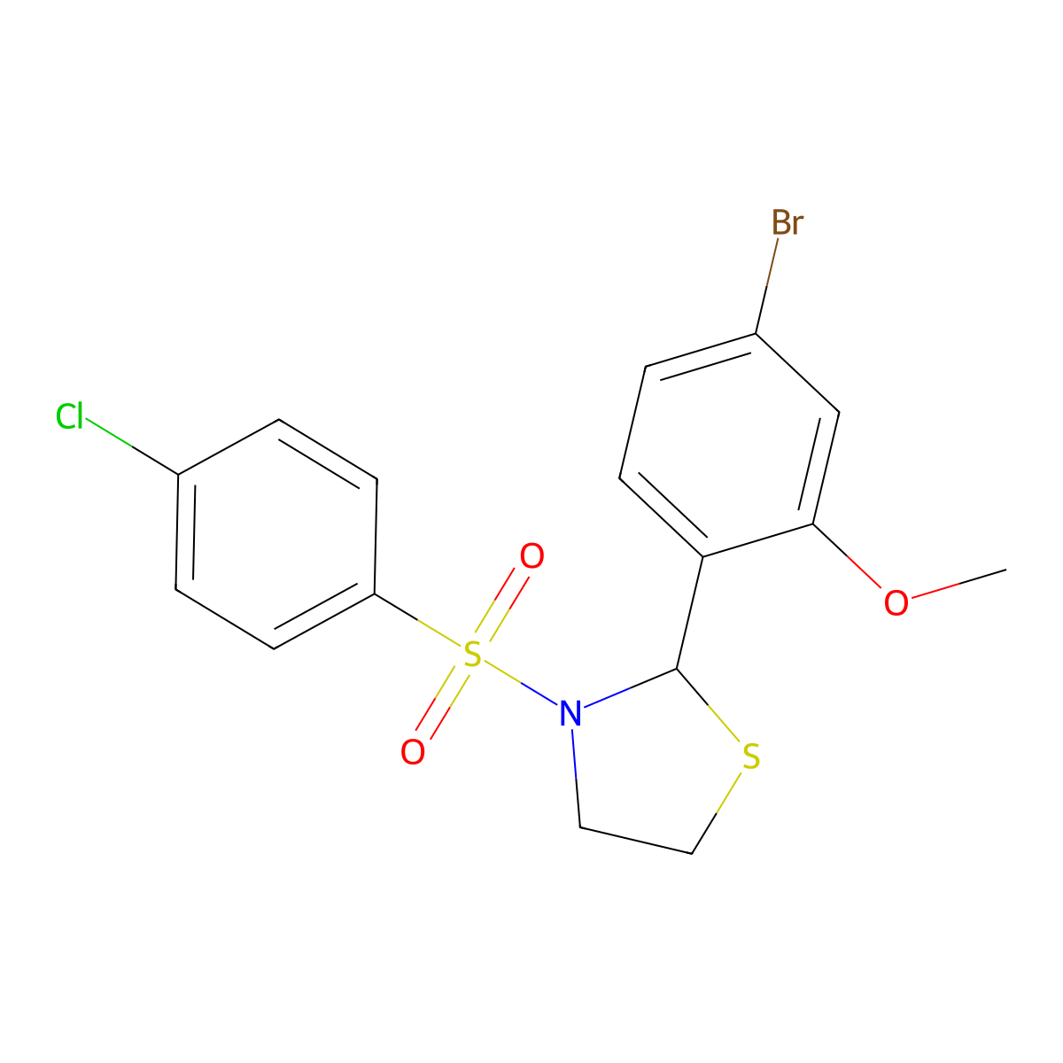 2-(4-Bromo-2-methoxyphenyl)-3-(4-chlorobenzenesulfonyl)-1,3-thiazolidine molecular structure, CAS 1447968-71-9