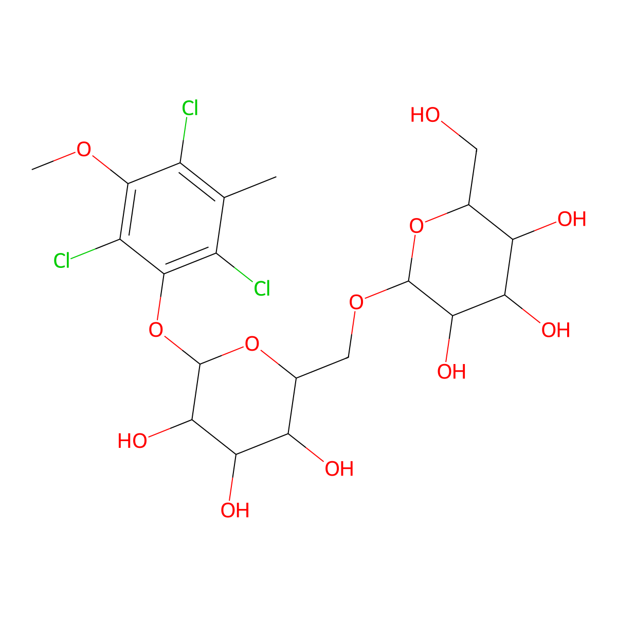 2,4,6-Trichlorol-3-methyl-5-methoxy-phenol 1-O-|A-d-glucopyranosyl-(1 inverted exclamation marku 6)-|A-d-glucopyranoside molecular structure, CAS 1447969-66-5