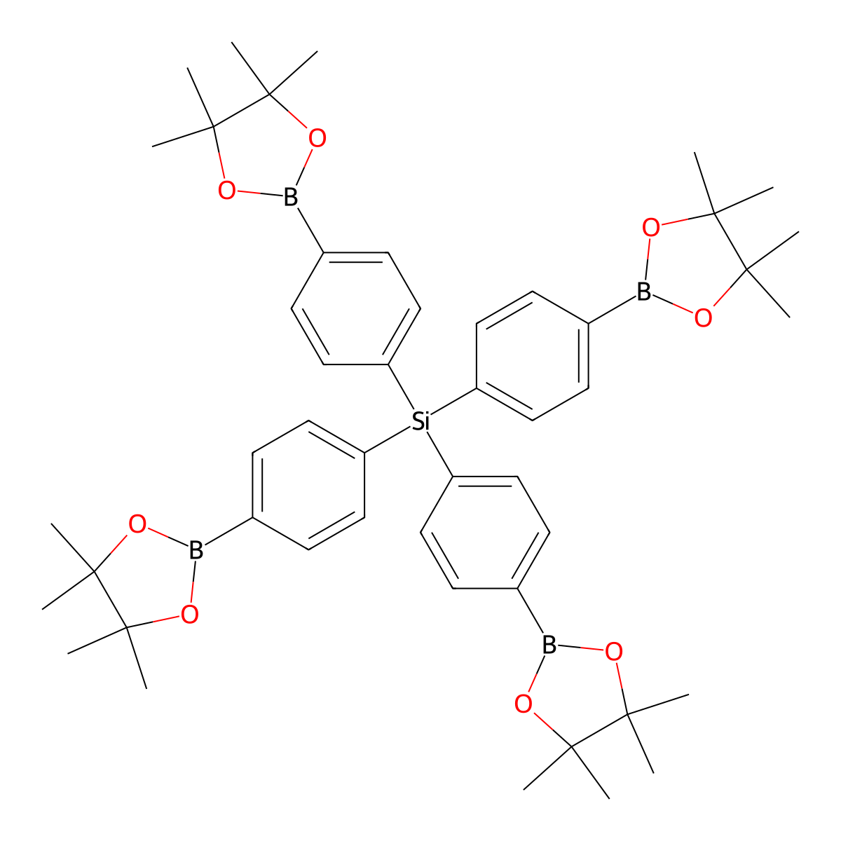 Tetrakis(4-(4,4,5,5-tetramethyl-1,3,2-dioxaborolan-2-yl)phenyl)silane molecular structure, CAS 1448021-42-8