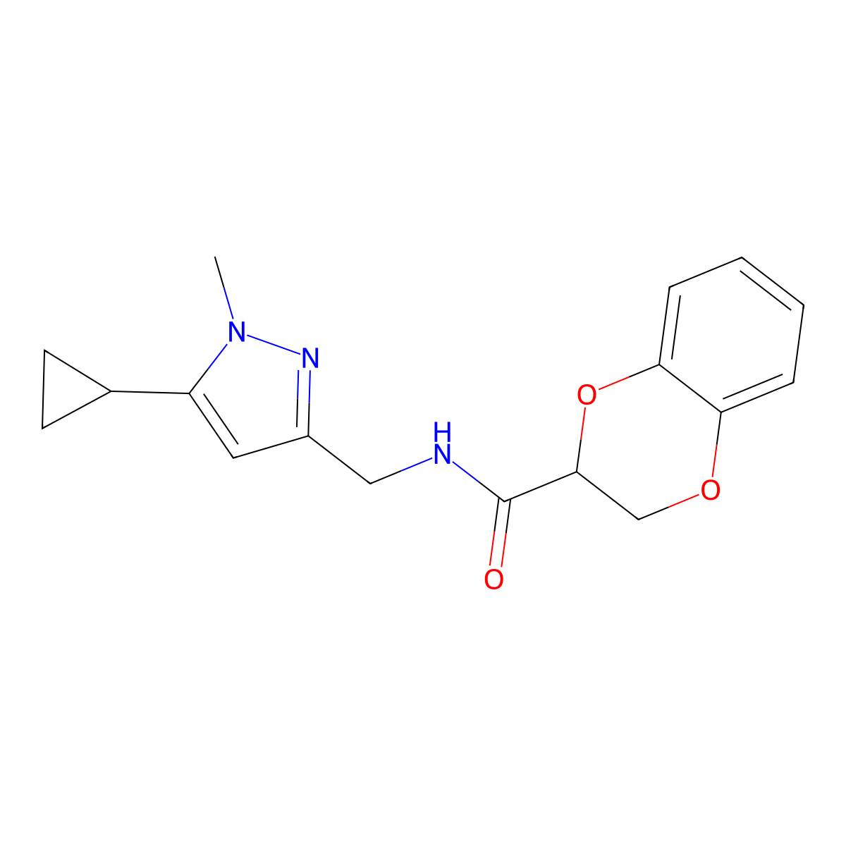 N-[(5-cyclopropyl-1-methyl-1H-pyrazol-3-yl)methyl]-2,3-dihydro-1,4-benzodioxine-2-carboxamide molecular structure, CAS 1448026-62-7