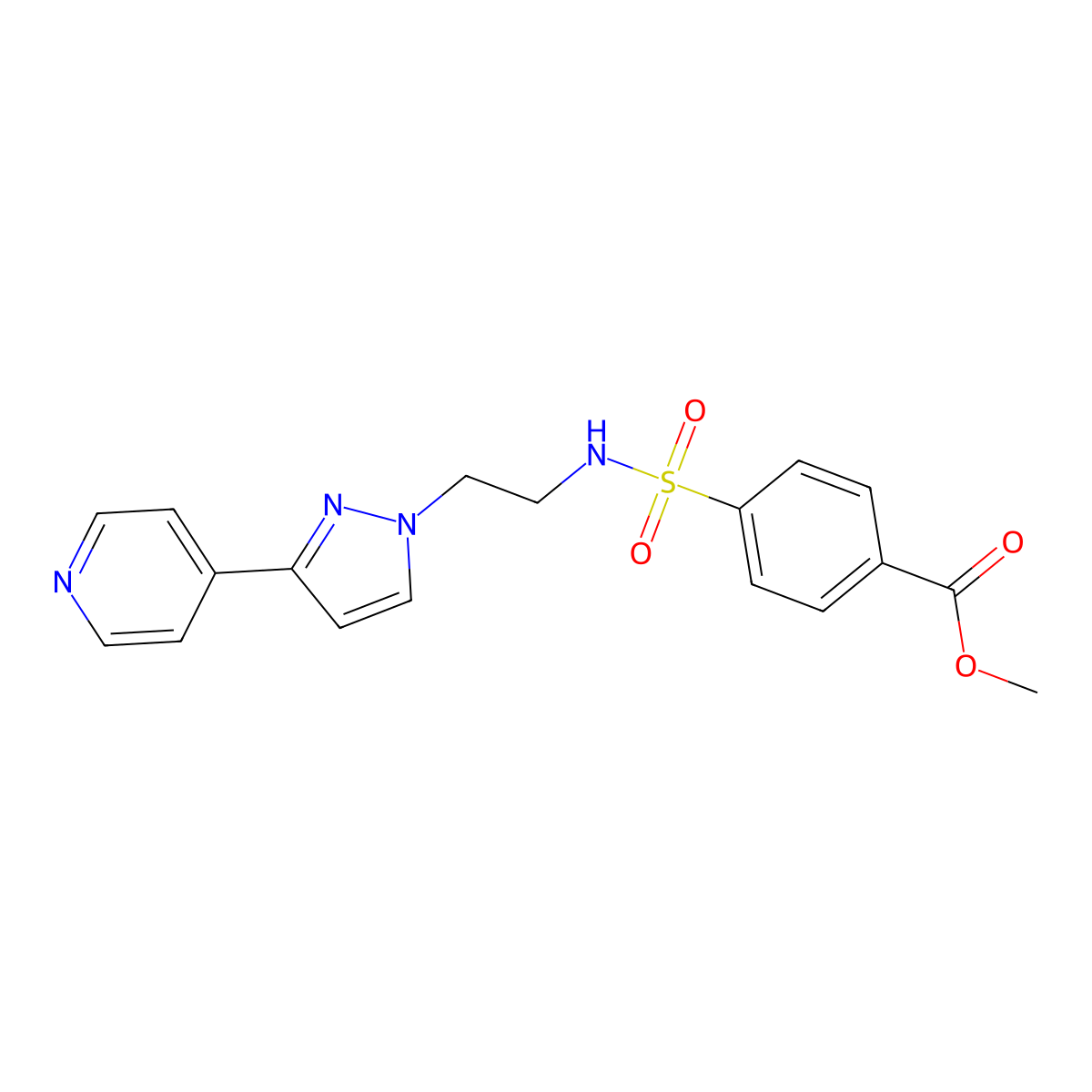 methyl 4-(N-(2-(3-(pyridin-4-yl)-1H-pyrazol-1-yl)ethyl)sulfamoyl)benzoate molecular structure, CAS 1448026-64-9