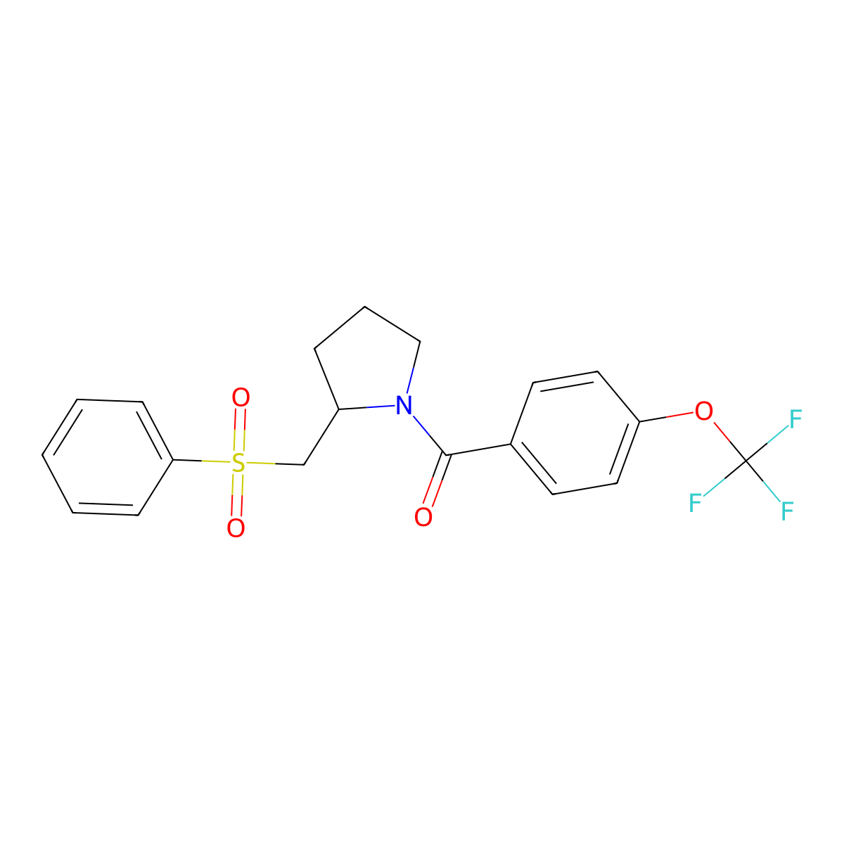 (2-((Phenylsulfonyl)methyl)pyrrolidin-1-yl)(4-(trifluoromethoxy)phenyl)methanone molecular structure, CAS 1448026-65-0