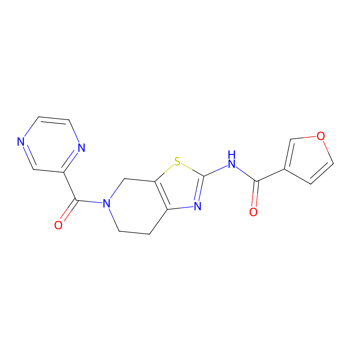 N-(5-(pyrazine-2-carbonyl)-4,5,6,7-tetrahydrothiazolo[5,4-c]pyridin-2-yl)furan-3-carboxamide molecular structure, CAS 1448026-71-8