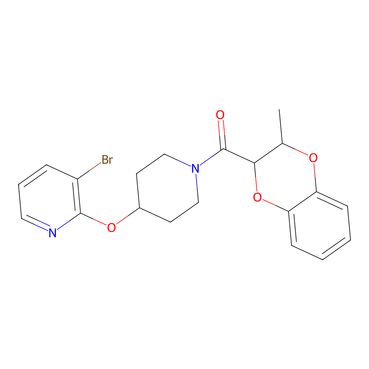(4-((3-Bromopyridin-2-yl)oxy)piperidin-1-yl)(3-methyl-2,3-dihydrobenzo[b][1,4]dioxin-2-yl)methanone molecular structure, CAS 1448026-72-9