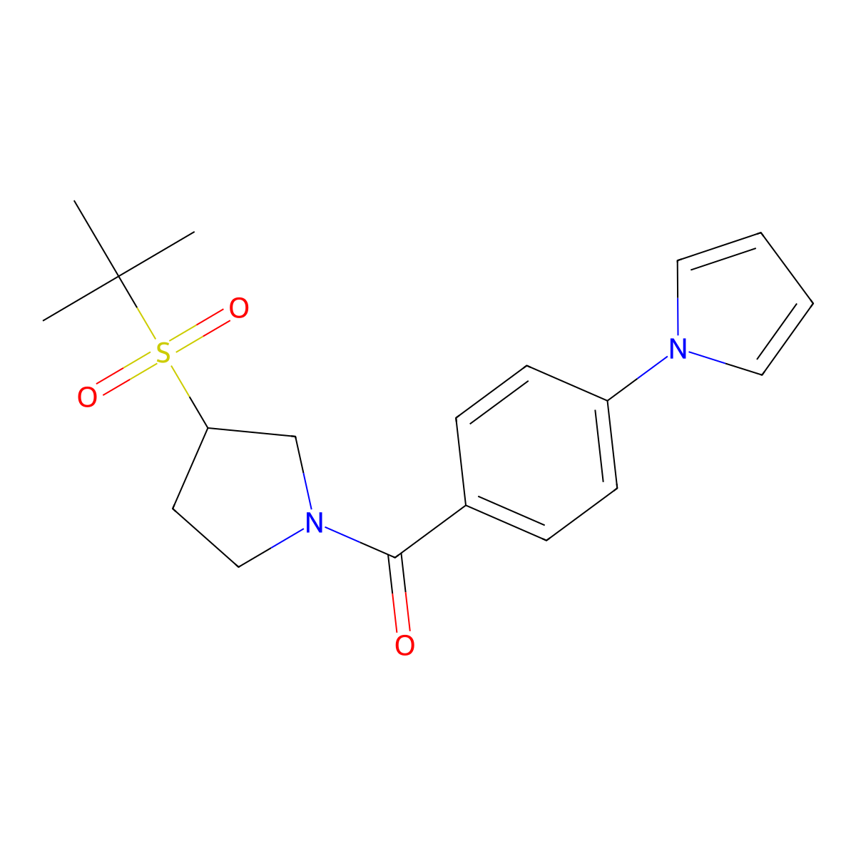 (4-(1H-pyrrol-1-yl)phenyl)(3-(tert-butylsulfonyl)pyrrolidin-1-yl)methanone molecular structure, CAS 1448026-85-4