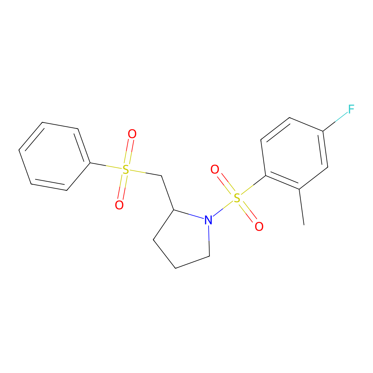 1-((4-Fluoro-2-methylphenyl)sulfonyl)-2-((phenylsulfonyl)methyl)pyrrolidine molecular structure, CAS 1448026-87-6