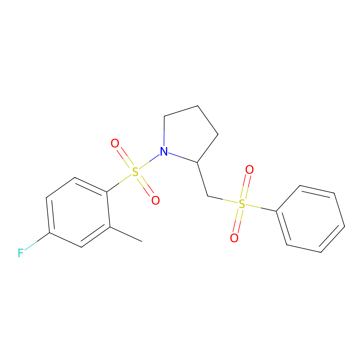 1-((4-Fluoro-2-methylphenyl)sulfonyl)-2-((phenylsulfonyl)methyl)pyrrolidine molecular structure, CAS 1448026-87-6