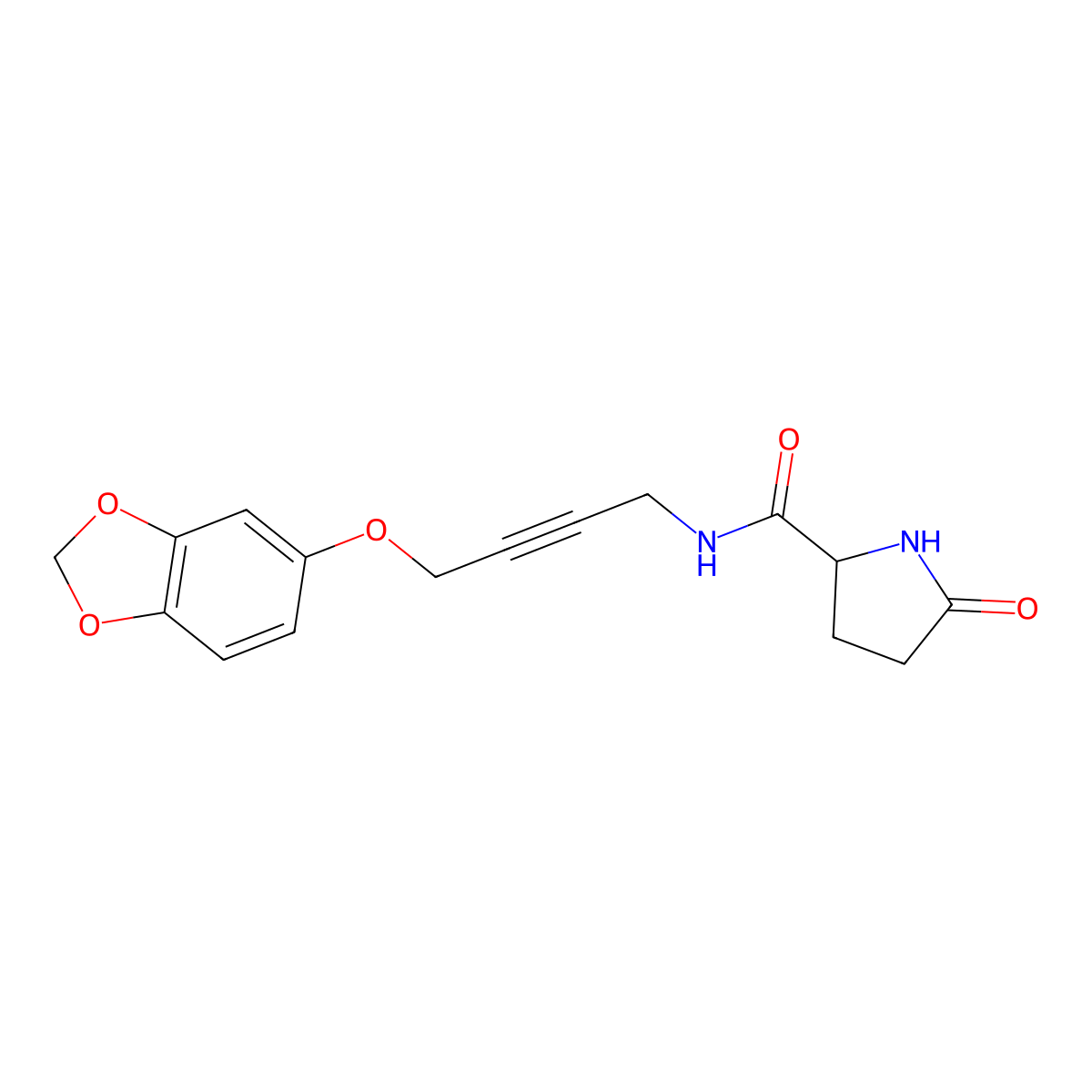 N-(4-(benzo[d][1,3]dioxol-5-yloxy)but-2-yn-1-yl)-5-oxopyrrolidine-2-carboxamide molecular structure, CAS 1448026-89-8