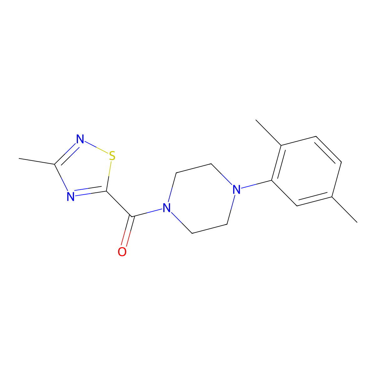 (4-(2,5-Dimethylphenyl)piperazin-1-yl)(3-methyl-1,2,4-thiadiazol-5-yl)methanone molecular structure, CAS 1448026-90-1