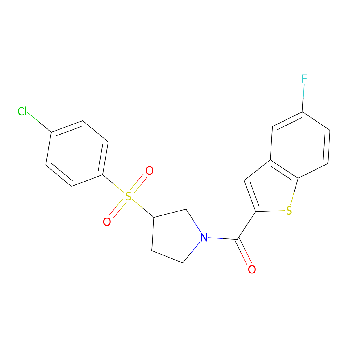 (3-((4-Chlorophenyl)sulfonyl)pyrrolidin-1-yl)(5-fluorobenzo[b]thiophen-2-yl)methanone molecular structure, CAS 1448026-91-2