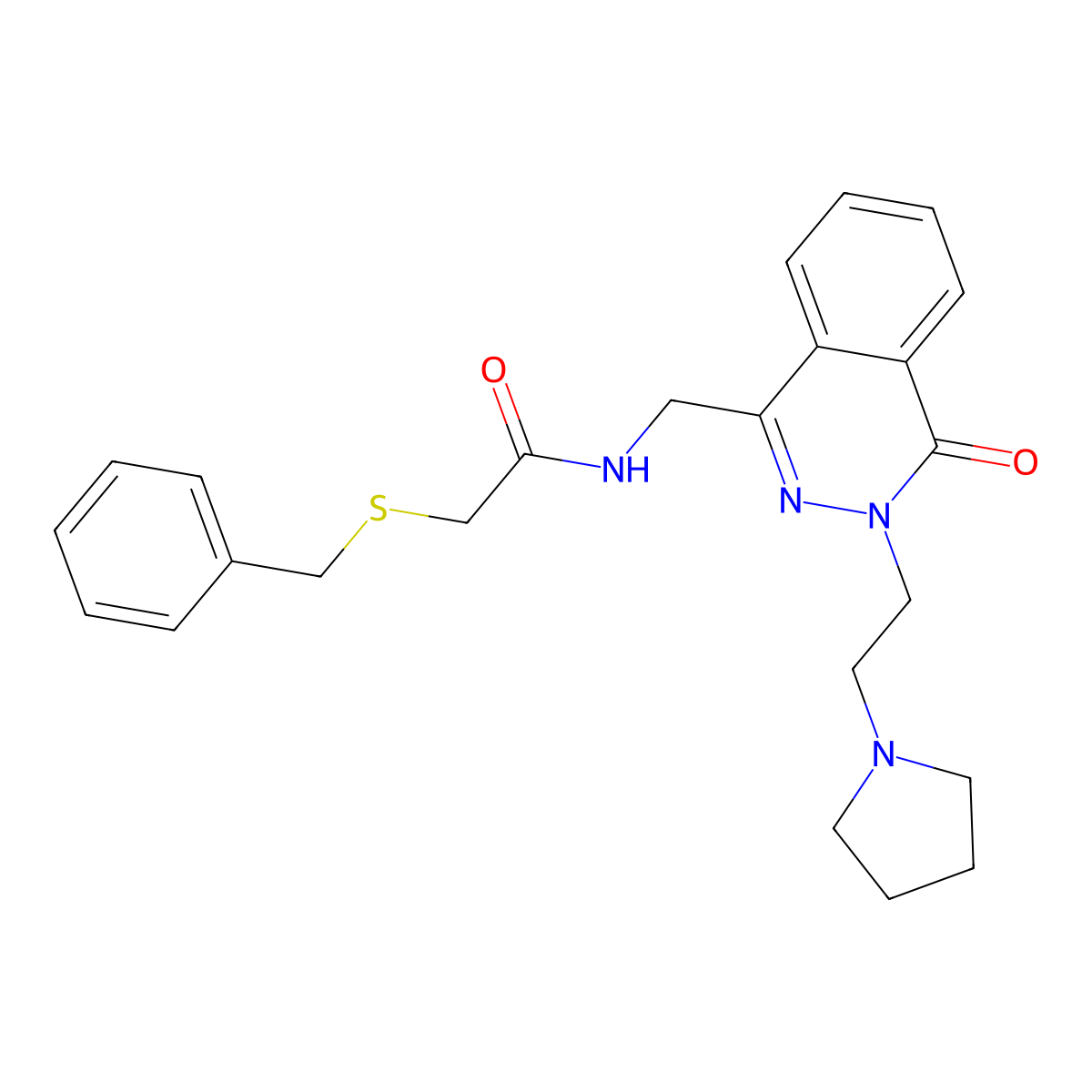 2-(benzylthio)-N-((4-oxo-3-(2-(pyrrolidin-1-yl)ethyl)-3,4-dihydrophthalazin-1-yl)methyl)acetamide molecular structure, CAS 1448026-92-3