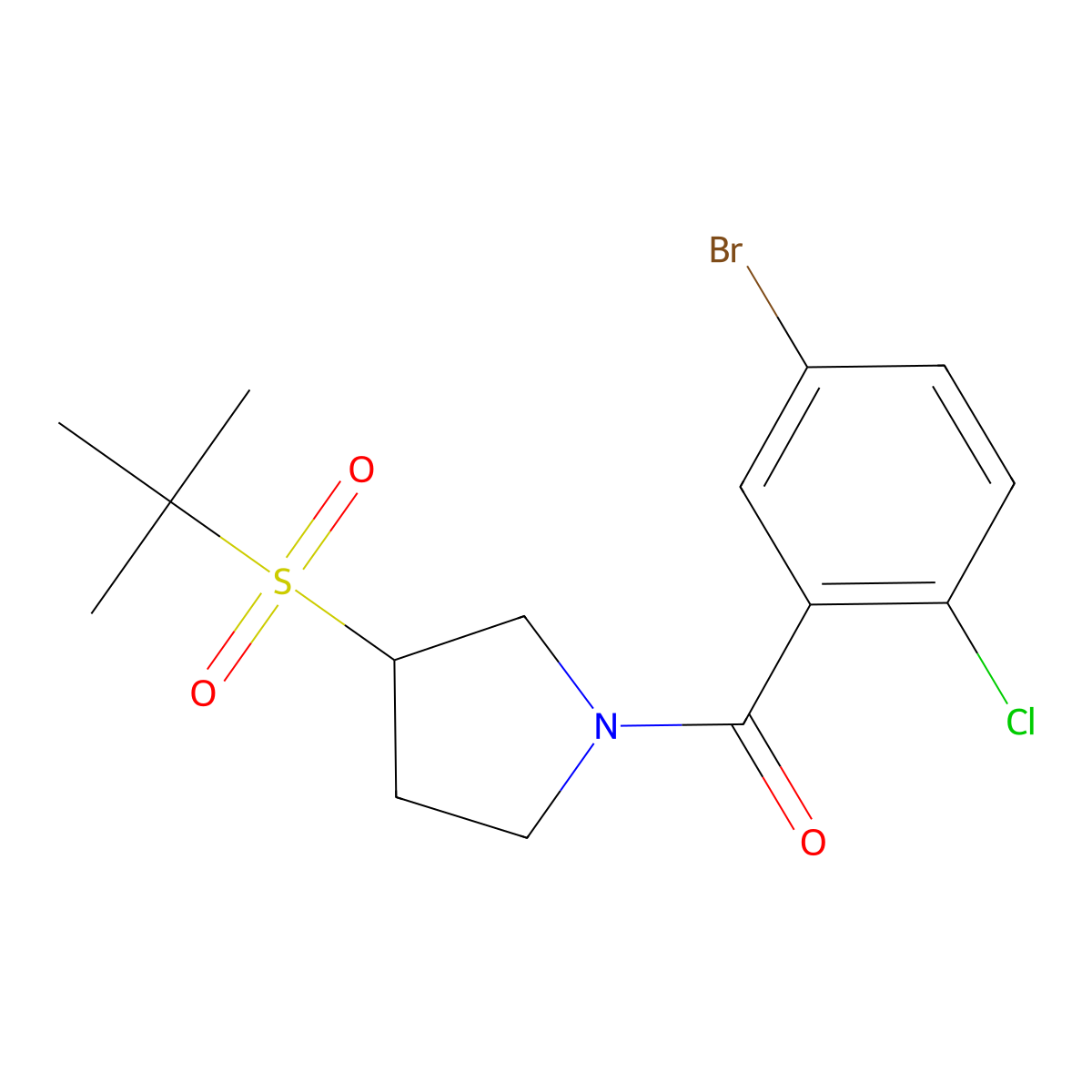 (5-Bromo-2-chlorophenyl)(3-(tert-butylsulfonyl)pyrrolidin-1-yl)methanone molecular structure, CAS 1448026-95-6