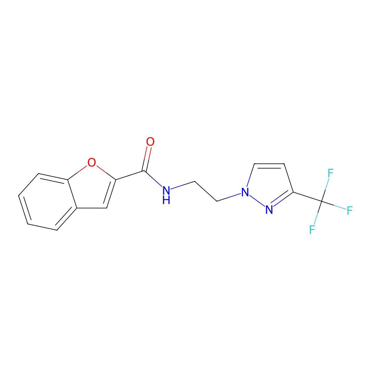 N-(2-(3-(trifluoromethyl)-1H-pyrazol-1-yl)ethyl)benzofuran-2-carboxamide molecular structure, CAS 1448026-99-0