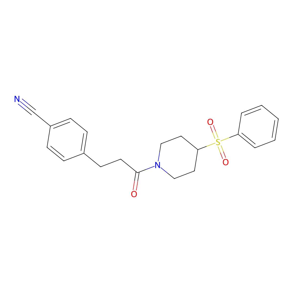 4-(3-Oxo-3-(4-(phenylsulfonyl)piperidin-1-yl)propyl)benzonitrile molecular structure, CAS 1448027-03-9