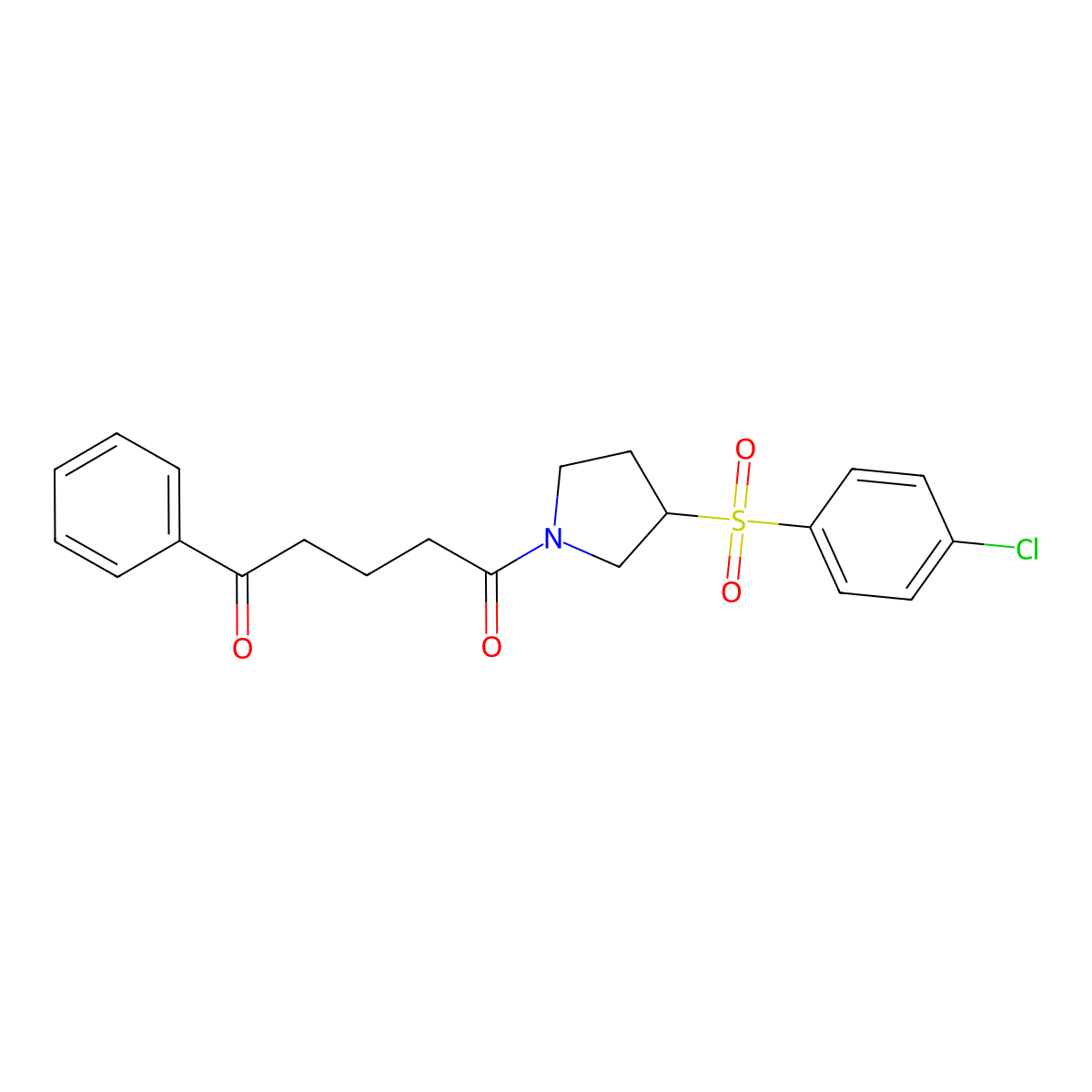 1-(3-((4-Chlorophenyl)sulfonyl)pyrrolidin-1-yl)-5-phenylpentane-1,5-dione molecular structure, CAS 1448027-04-0