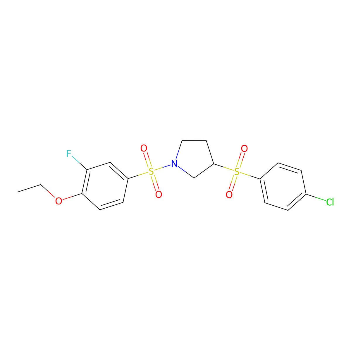 3-((4-Chlorophenyl)sulfonyl)-1-((4-ethoxy-3-fluorophenyl)sulfonyl)pyrrolidine molecular structure, CAS 1448027-13-1