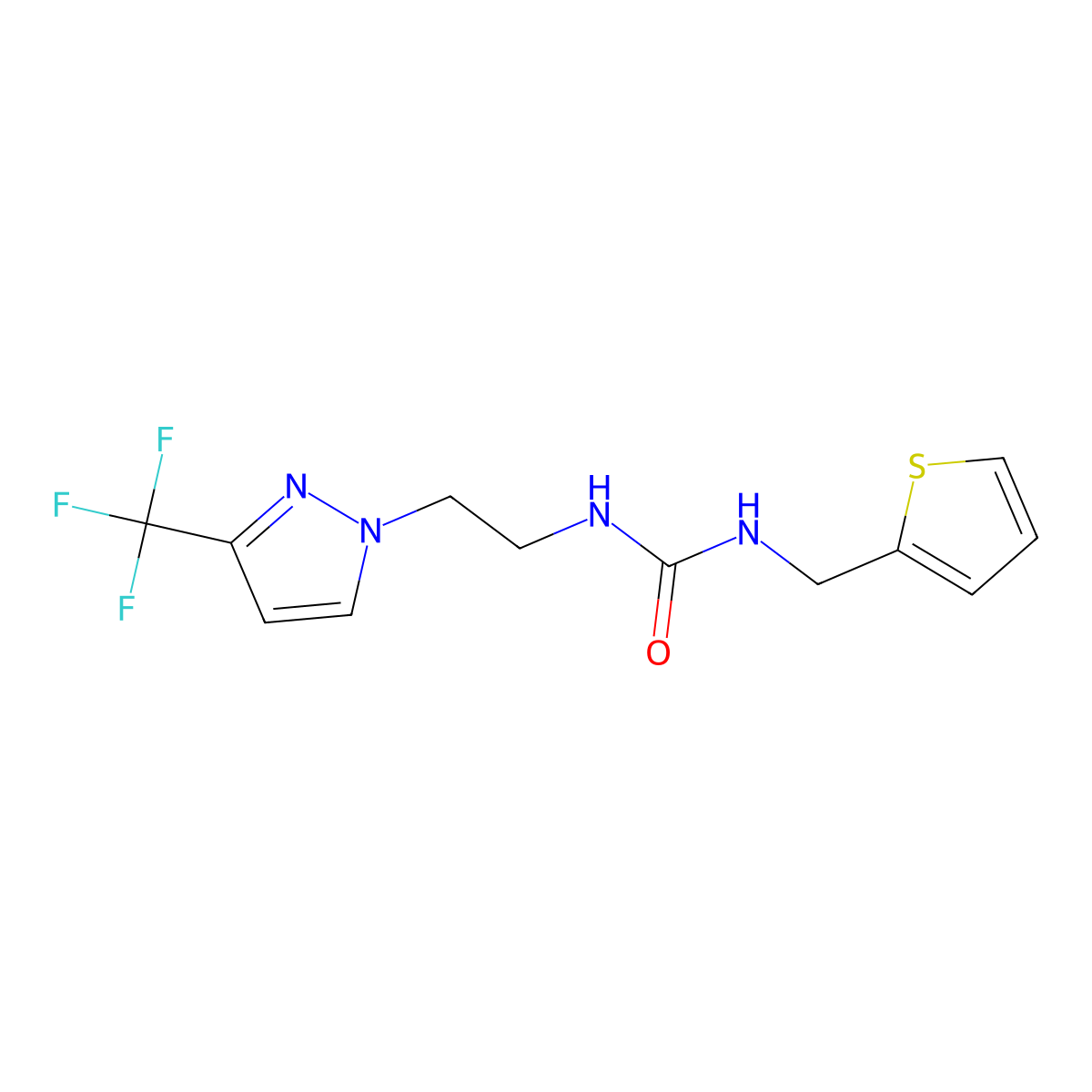 1-(thiophen-2-ylmethyl)-3-(2-(3-(trifluoromethyl)-1H-pyrazol-1-yl)ethyl)urea molecular structure, CAS 1448027-18-6
